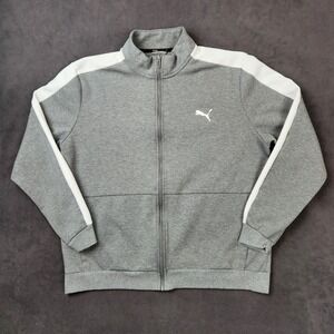 Puma Track‎ Jacket Mens XXL Gray White Stripe Full Zip Logo Sweatshirt